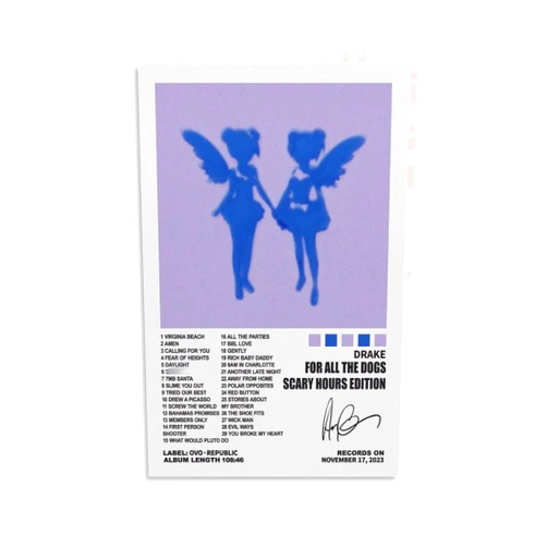 WATERA Drake Poster For All The Dogs Scary Hours Edition Album Cover Posters Music Posters for Room Aesthetic Canvas Wall Art Bedroom Decor 12x18inch(30x45cm)