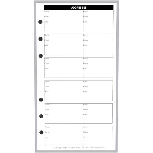 Handy Forms Personal Size Name & Address Refill, Sized and Punched for Filofax Personal Notebook (3.7