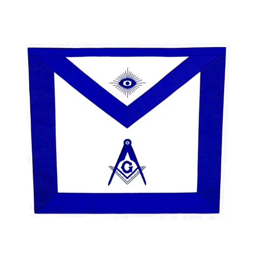 Generic Masonic Blue Lodge Master Mason Apron With G Square and Compass Machine Embroidery Ribbon Borders 14x16 inch