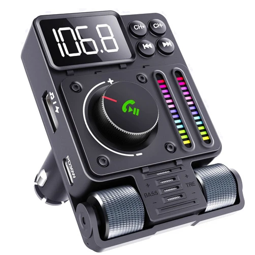 Hamourd Bluetooth Car Adapter - Bluetooth 5.3 FM Transmitter, PD 30W Type C Fast Charge & USB Port, HiFi Treble & Bass Player, Color Screen & Music Light Bar, Support Hands-Free Siri Google Assistant