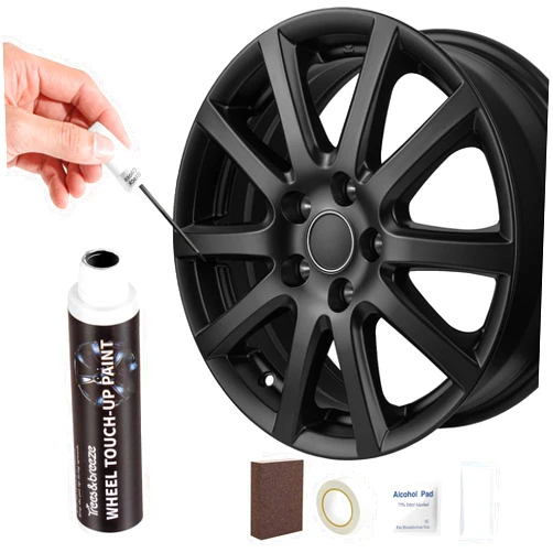 Trees & breeze Black Rim Touch Up Paint, Car Wheel Repair Kit, Wheel Touch Up Paint Pen, Quick And Easy Repairs for Curb Rash, Scuff And Scratch (Gloss Black)