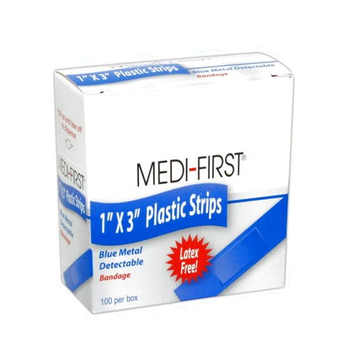 Magid Glove & Safety MAGID MP67133 Medi-First Blue 1' x 3' Metal Detectable Plastic Bandages, 1' x 3', Flesh, 1' x 3' (Box of 100)