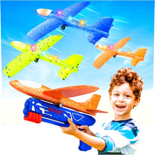 Fuwidvia 3 Pack Airplane Launcher Toys, 13.2'' LED Foam Glider Catapult Plane Toy for Boys, 2 Flight Modes Outdoor Flying Toys Birthday Gifts for Boys Girls 4 5 6 7 8 9 10 11 12 Year Old
