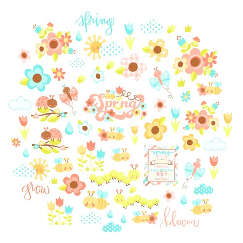 Miss Kate Cuttables Paper Die Cuts - Spring Has Sprung - Over 60 Cardstock Scrapbook Die Cuts - by Miss Kate Cuttables