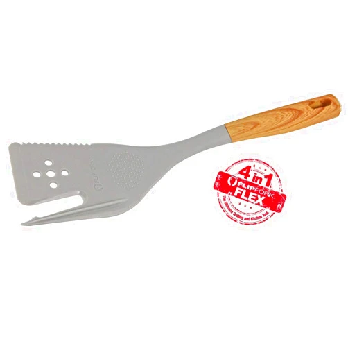 FLIPFORK-Flex FLIPFORK 4-n-1 NYLON (not for grilling) Multi Cooking KITCHEN Utensil with Spatula, Fork, Dicer, Herb Grinder- Works On All Stoves and Griddles (WHITE OAK)