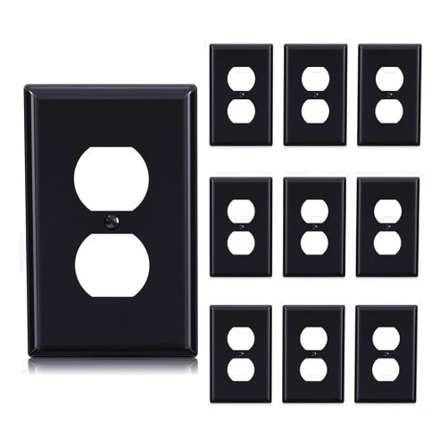 AIDA 1-Gang Screwless Duplex Wall Plates, Mid-Size Unbreakable Thermoplastic Faceplate Cover, for Duplex & Toggle Switch, UL Listed (10 Pack, Glossy Black)