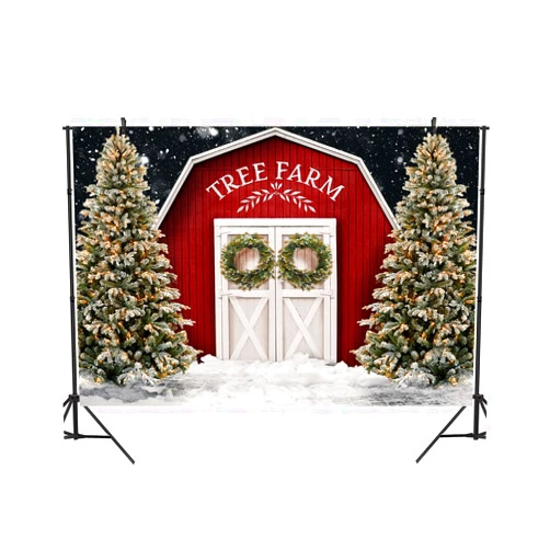 Ticuenicoa 9x6ft Winter Tree Farm Backdrop Christmas Red Barn Fence Winter Snow Scenery Red Barn Photgraphy Background for Family Red Barn Snowflake Snowman Xmas Trees Party Banner Decorations