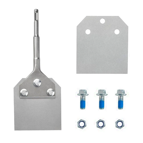 SPKLINE 4 Inch Wide SDS-Plus Floor Scraper Tool Kit with Spare Bolts and Locknuts and One Replacement Blade, Tile & Thinset Scaling Chisel Thinset Scraper Adhesives Remover Wall and Floor Scraper Tool Kit