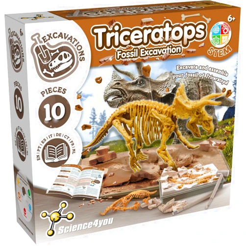 Science4you - Triceratops Fossil Digging Kit for Kids - Excavate and Assemble 10 Dinosaur Fossiles, Dinosaur Toys for Boys and Girls Age 6+, Dino Games, Dinosaur Gifts for 6+ Year Old Boys and Girls