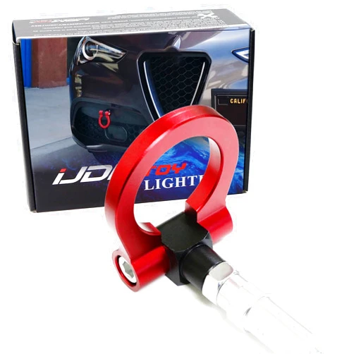 iJDMTOY Red Track Racing Style Tow Hook Ring Compatible with 2017-up Alfa Romeo Giulia (952), Stelvio (949), Made of Lightweight Aluminum