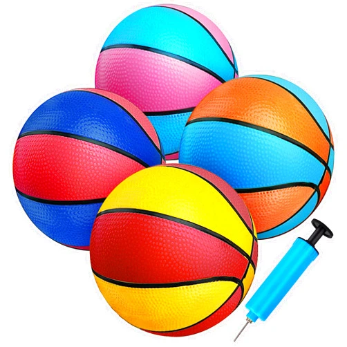 Qirptey 4 Packs Rubber Mini Basketballs 7 Inch Size 3 with Pump, Kids Small Basketball Set for Basketball Hoop Pool Party Games Indoor Outdoor Play Sports Toys Bouncy Balls for Kids Toddlers 1-3 3-5 5-7 Gifts
