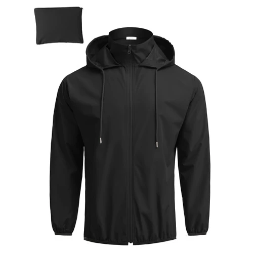 COOFANDY Men's Packable Rain Jacket Lightweight Waterproof Raincoat with Hood Travel Hiking Golf Windbreaker