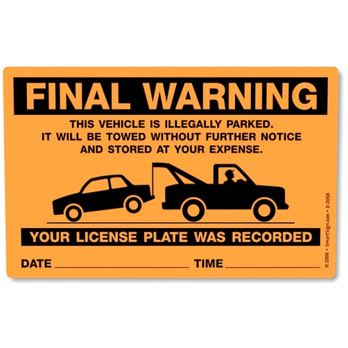 MyParkingPermit SmartSign 50-Pack Write-On Final Warning Parking Violation Stickers, 5