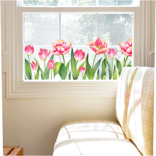 Buer Homie Window Clings, Double Sided Anti-Collision Decals, Tulip Pattern S