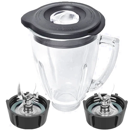 Wadoy Replacement Blender Jar Compatible with Osterr Blender 6 Cup 1.25 Liters, Vaso De Licuadora Osterr 48 Ounce 12 Speed Round Glass Jar with Ice Blade, Bottom Cap Base, Complete 8-Piece Blender Kit