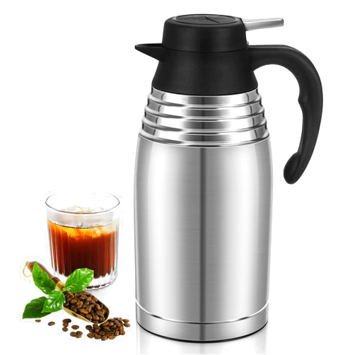 Carperipher 68oz Thermal Coffee Carafe, Stainless Steel Insulated Vacuum Thermos Coffee Carafes For Keeping Hot/Cold, Travel Size Coffee Carafe Airpot, Tea, Water, Beverage Dispenser,Sliver