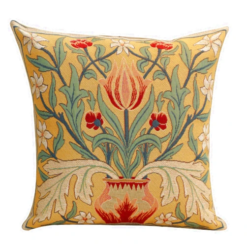 C Charlotte Home Furnishings Inc Charlotte Home Furnishings Throw Pillow Covers Decorative Boho Pillow Covers for Couch Living Room Red Tulip Square Cushion Cases 18x18 in European Cotton Jacquard Woven for Cozy Bedroom Decor