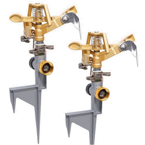 Biswing 2 Pack Impact Sprinkler Head on Metal Step Spike, Heavy Duty Zinc Alloy Lawn Sprinkler, Adjustable Coverage Nozzle on Sturdy Spike Base, 360 Degree Large Area Irrigation