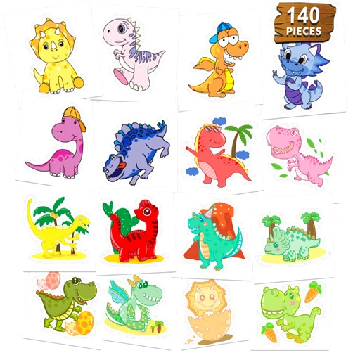 Metker Dinosaurs Kids Waterproof temporary tattoo stickers,140Pcs Temporary Tattoo Toys for Children's,Suitable For Birthday Parties,Group Activities,Kid Goody Bag Stuffers Party Bag Fillers