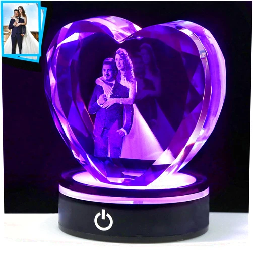 YWHL Personalized 3D Crystal Photo with LED Base Unique Custom Birthday Christmas Valentine‘s Day Gifts for Her Wife Personalzied Mothers Day Birthday Presents for Mom