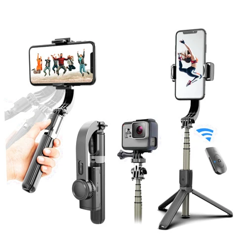 Irianu Gimbal Stabilizer for Smartphone ，with Retractable Selfie Stick and Tripod，1-Axis Multifunction Remote 360°Automatic Rotation， Auto Balance for iPhone/Android