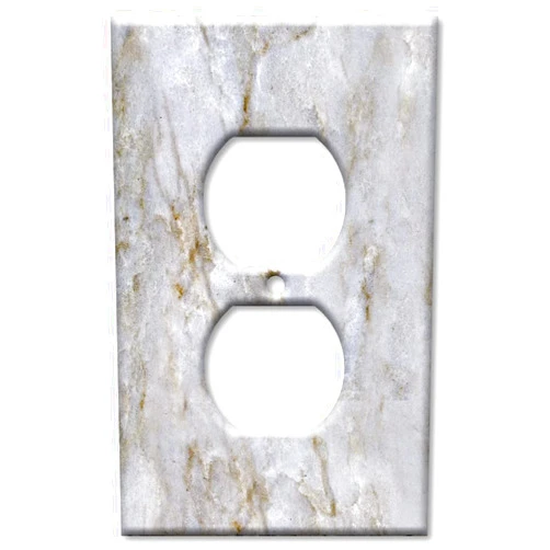 Art Plates - Duplex Outlet Cover Decorative Metal Wall Plate - 1 Gang Outlet Plug Cover - White Pearl Quartzite Print - Granite - Marble (PRINTED IMAGE) - Made in USA