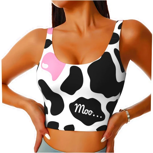 Quopvn Black White Milk Cow Print Women'S Sports Vest Dance Yoga Vest Printed Sports Bra Top Vest