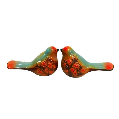 Goodman and Wife Set of 2 Ceramic Flower Embellished Multi-Colored Bird Figurines,Brown