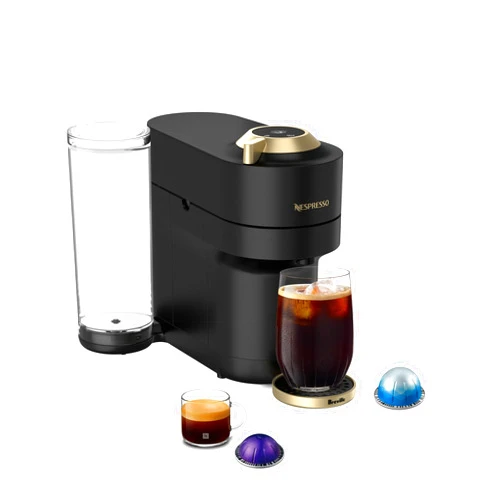 Nespresso Festive Vertuo Pop+ Coffee and Espresso Maker by Breville, Matte Black Gold