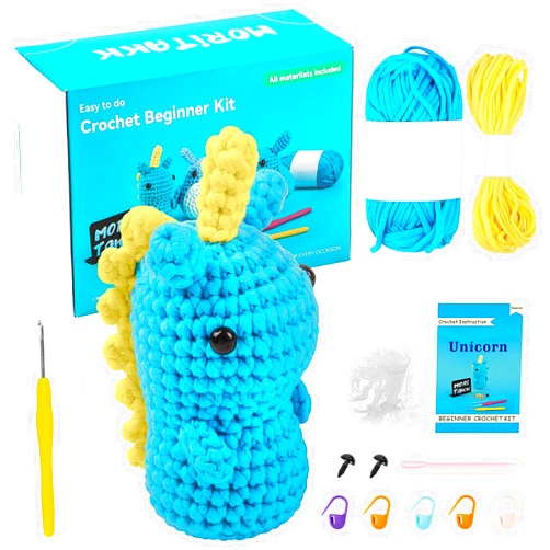 Moritakk Crochet Beginners Starter Kit - Beginner Crochet Kit, DIY Animal Knitting Supplies with Step-by-Step Video Tutorials - Dinosaur.