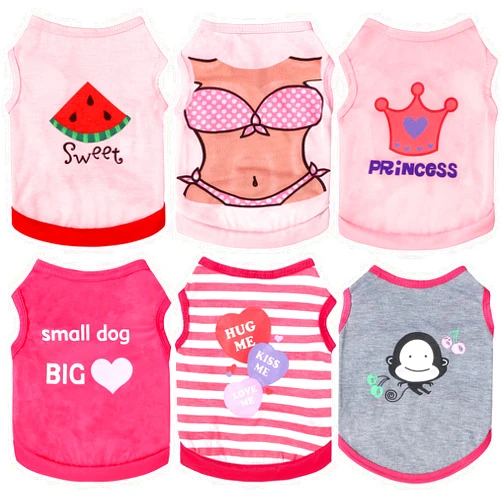 Frienda 6 Pieces Dog Shirt Puppy Sweatshirt Pet Sleeveless Vest Dog Clothes Doggy Female Apparel for Small to Medium Dogs Puppy Cat(Cute Patterns,S Size)