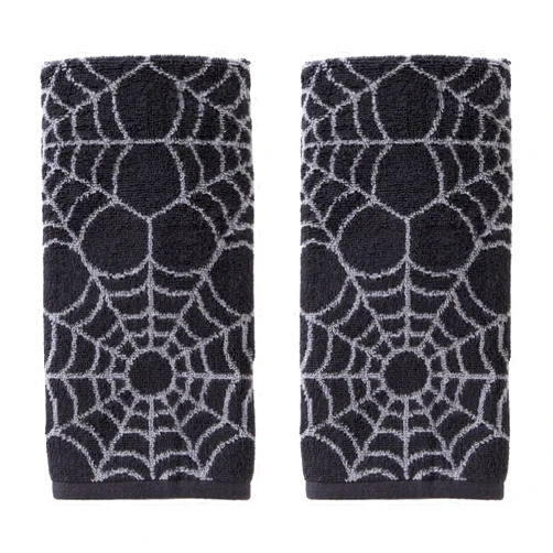 SKL Home Halloween Spider Web Hand Towel 2pc Set for Bath/Kitchen/Bar & Gift, Black