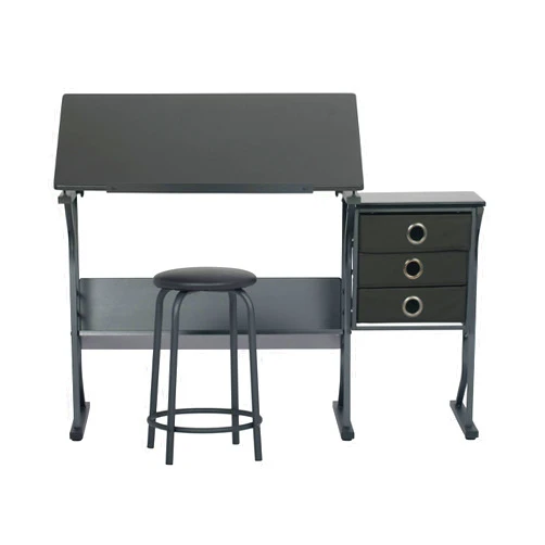 SD Studio Designs 2 Piece Eclipse Ultra Center/Drawing Table with Stool, Angle Adjustable Top, Storage Shelves, and Drawers
