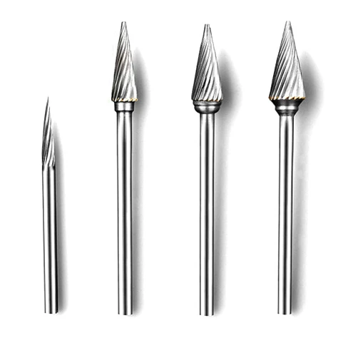 Luo ke 4 Pcs Aluminum Cutting Burr Set - 3/32 Inch Shank Tungsten Carbide Bits For Rotary Tool Include Dremel (M Type Single Slot)