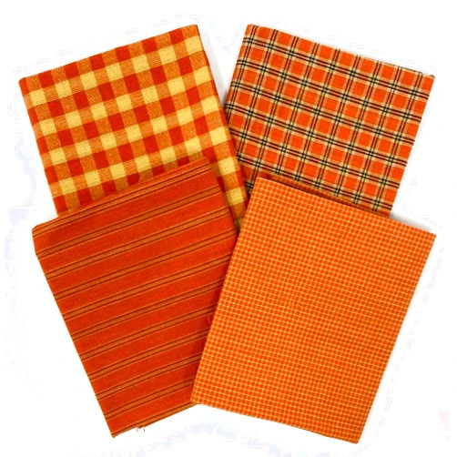 JCS Set of 4 Fat Quarters, Pumpkin Orange Assorted Plaid Gingham Homespun Cotton Fabric Bundle by JCS