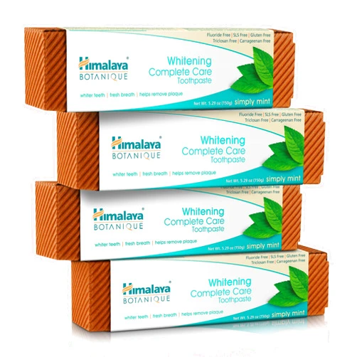 Himalaya Botanique Whitening Complete Care Toothpaste, Teeth Whitening, Fights Plaque, Fluoride Free, No Artificial Flavors, SLS Free, Cruelty Free, Foaming, Simply Mint Flavor, 5.29 Oz, 4 Pack…