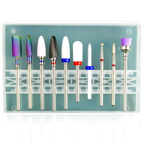 Feecy Nail Drill Bits Set for Acrylic Nails 3/32 Universal Ceramic Tungsten Carbide Diamond Nail Bits for Gel Polish Removing Cuticle Professional Nail Art Accessories for Efile Drill Machine (S10-A)