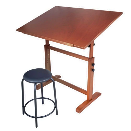 Falling in Art Wooden Drafting Table and Stool Set, Walnut 30