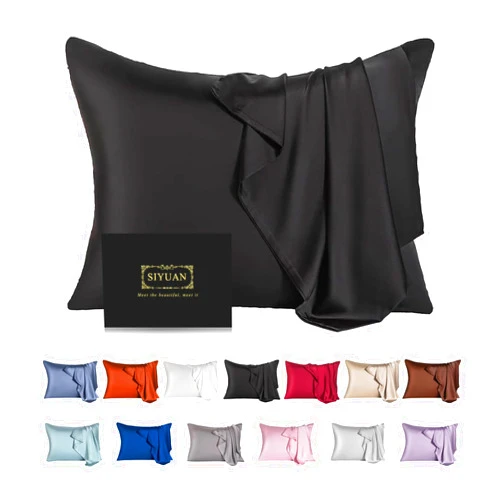 SIYUAN Mulberry Silk Pillowcase for Hair and Skin,Standard Size Cooling Silk Pillow Case with Hidden Zipper,Allergen Proof Dual Sides Soft Breathable Smooth Silk Pillow Cover for Women(Standard,Black)