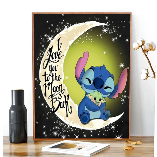 ACENGXI Paint by Numbers Disney Paint by Numbers I Love You to the Moon Back Painting by Numbers Lilo Stitch Acrylic Painting Kits Lilo and Stitch Paint by Number Baby Yoda Baby for Adults Kid 16x20In