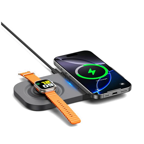 CUCICU Magnetic Wireless Charging Station,2 in 1 Travel Fast Wireless Charger for iPhone 17/16/15/14/13/12 Series, Magnetic Qi Certified Charger Dock Stand for AirPods & Apple Watch Series