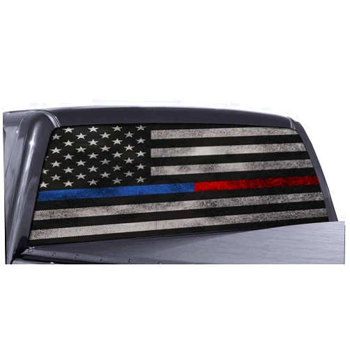 FGD Brand Truck Rear Window Wrap Thin Blue Line Red Line American Flag Perforated Vinyl Decal