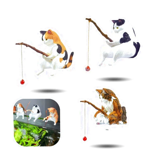 Selxran 3 PCS Cat Fishing Figurine Cute Fish Tank Figurine Cat Figurines Aquarium Ornament Fish Tank Decorations Cat Statue Decor Aquarium Tanks for Home Office Aquarium Decoration