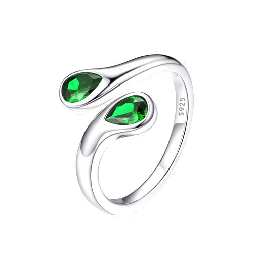 Bestyle Silver Birthstone Ring for Women, Dainty Sterling Silver Teardrop Ring Open Adjustable Band Ring, Love Statement TOI et Moi Ring Promise Ring for Her