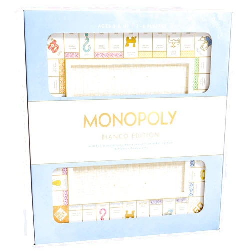 WS Game Company Monopoly Bianco Edition, White Wood Board, Gold-Tone Tokens, Grasscloth-Textured Center, Solid Wood Houses & Hotels, Premium Accessories, Board Games for 2-6 Players