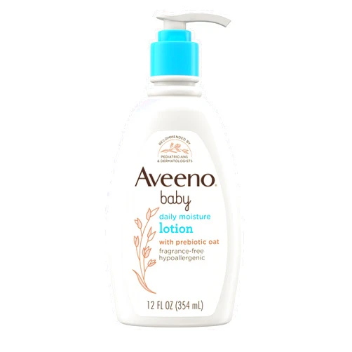 Aveeno Baby Daily Moisture Body Lotion for Sensitive Skin, Hypoallergenic Moisturizing Baby Lotion with Nourishing Oatmeal to Deeply Moisturize Baby's Skin, Fragrance-Free, 12 fl. oz