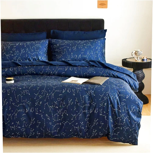 Wake In Cloud - Constellation Duvet Cover Set, Space Witchy Star Celestial Galaxy Astrology for Teen Kids Boys Girls, Soft Lightweight Bedding, 3-Piece, Navy Blue, Queen Size