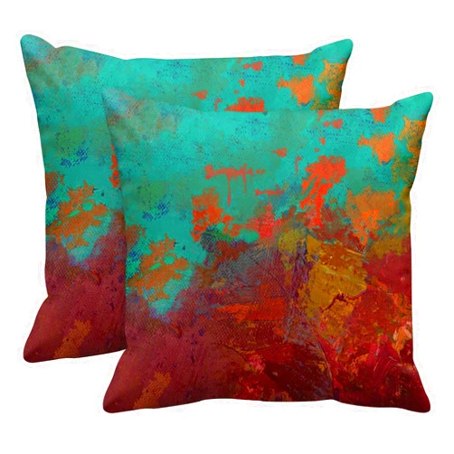 Britimes Throw Pillow Covers Modern Home Art Decor, 18 x 18 Inches Set of 2 Pillow Cases Decorative, Abstract Oil Painting Pillowcases for Bedroom, Living Room, Cushion Sofa, Turquoise Burnt Orange