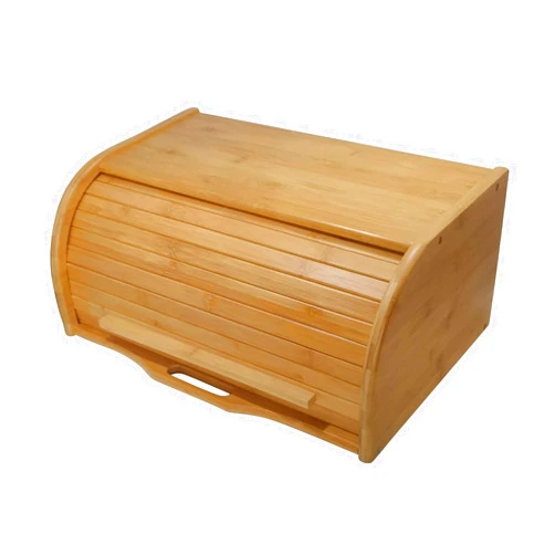 PremiumPresents Large bread box bread basket wooden box storage boxes kitchen counter organizer, roll top breadbox. bread boxes for kitchen countertop. Bamboo wooden boxes. (Natural)