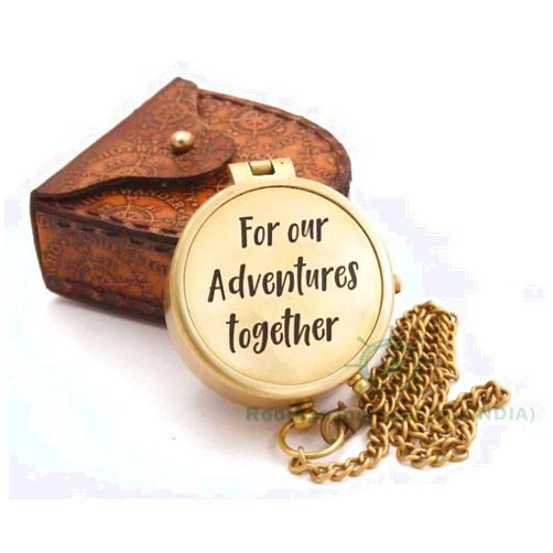 Robin Exports RII Pocket Brass Compass, Nautical Navy Compass for Camping, Travelling, Hiking, Boating, Gifting Compass for Wedding, Birthday, Anniversary, Valentine’s Day for Loved Ones with Imprinted Leather Case
